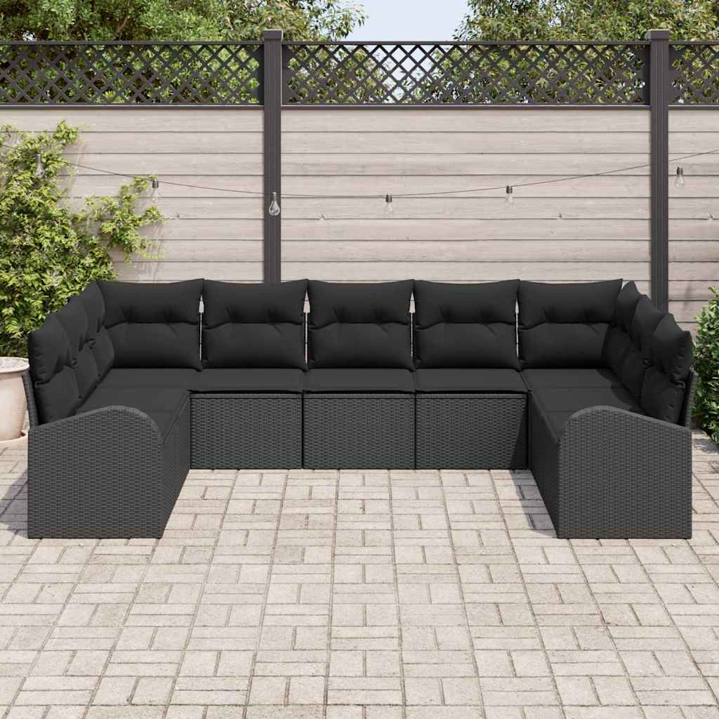 Kerti Kanapé Szett párnával tárolóval 9 pcs Fekete polirattan
