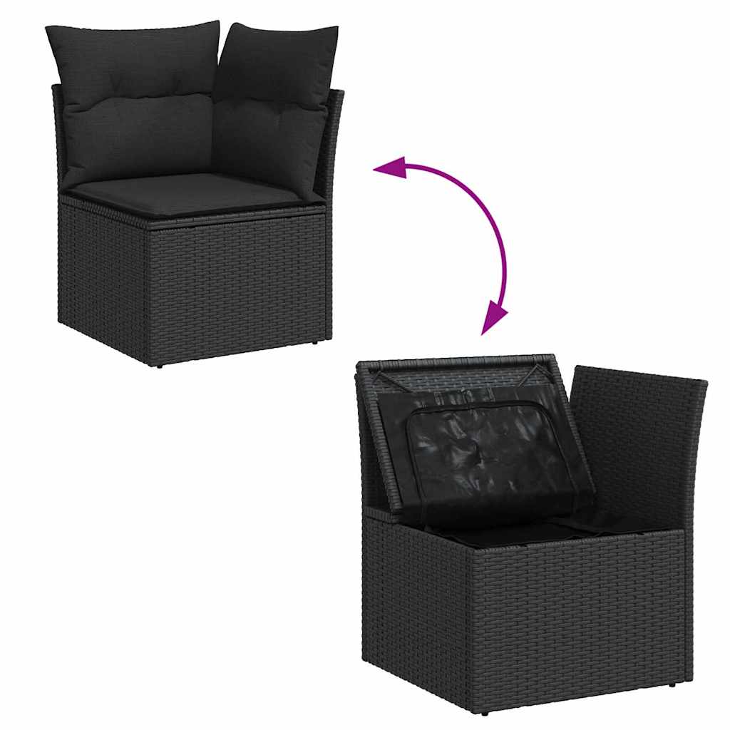 Kerti Kanapé Szett párnával tárolóval 9 pcs Fekete polirattan