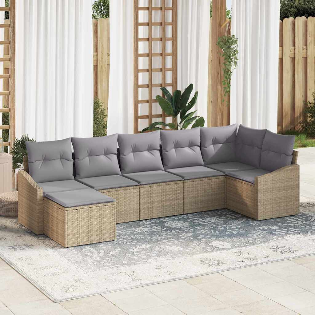 Kerti Kanapé Szett 7 pcs Beige és Világosszürke polirattan