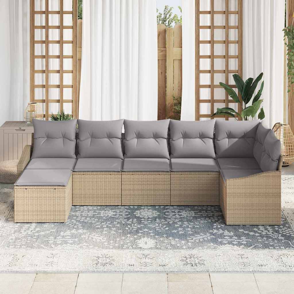 Kerti Kanapé Szett 7 pcs Beige és Világosszürke polirattan