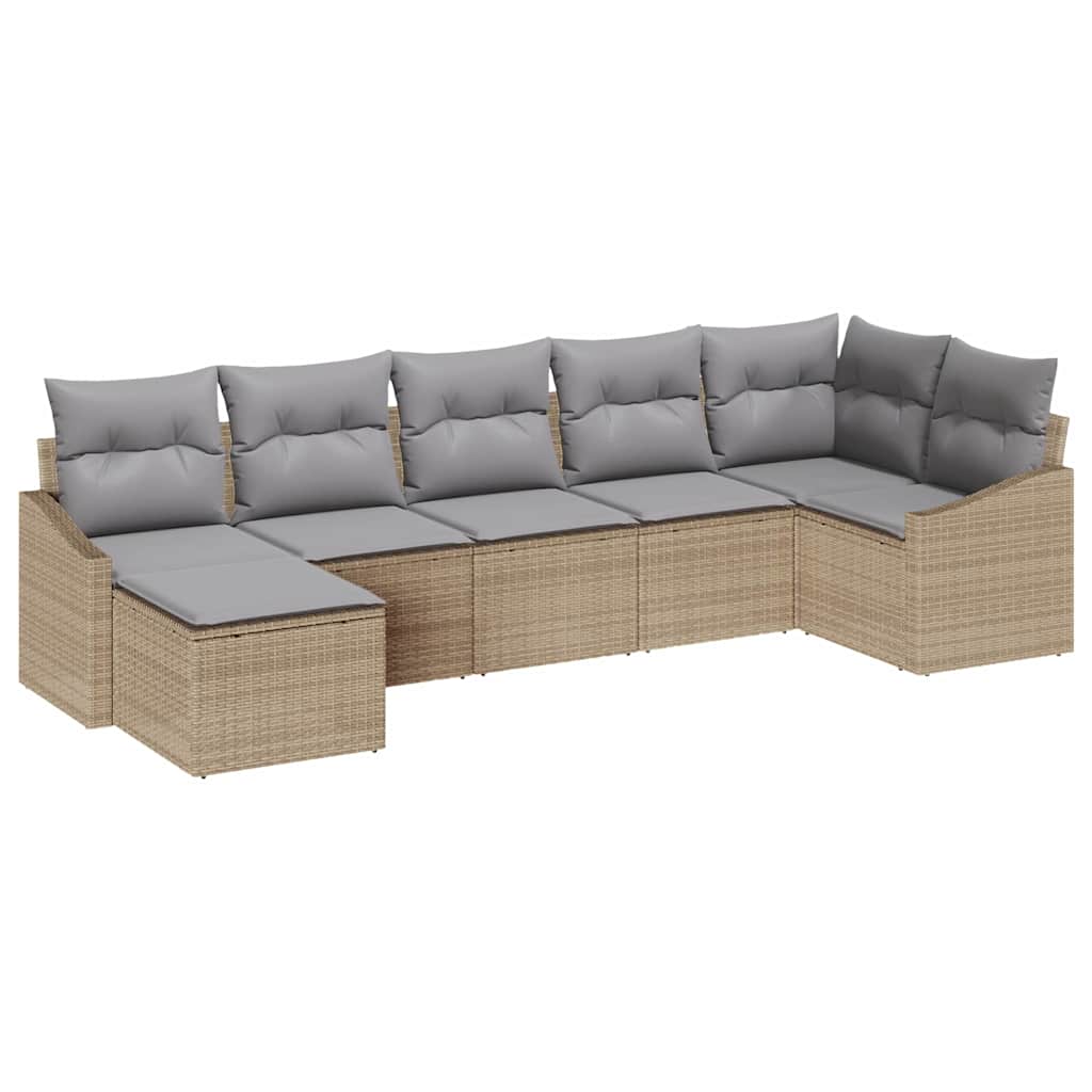 Kerti Kanapé Szett 7 pcs Beige és Világosszürke polirattan