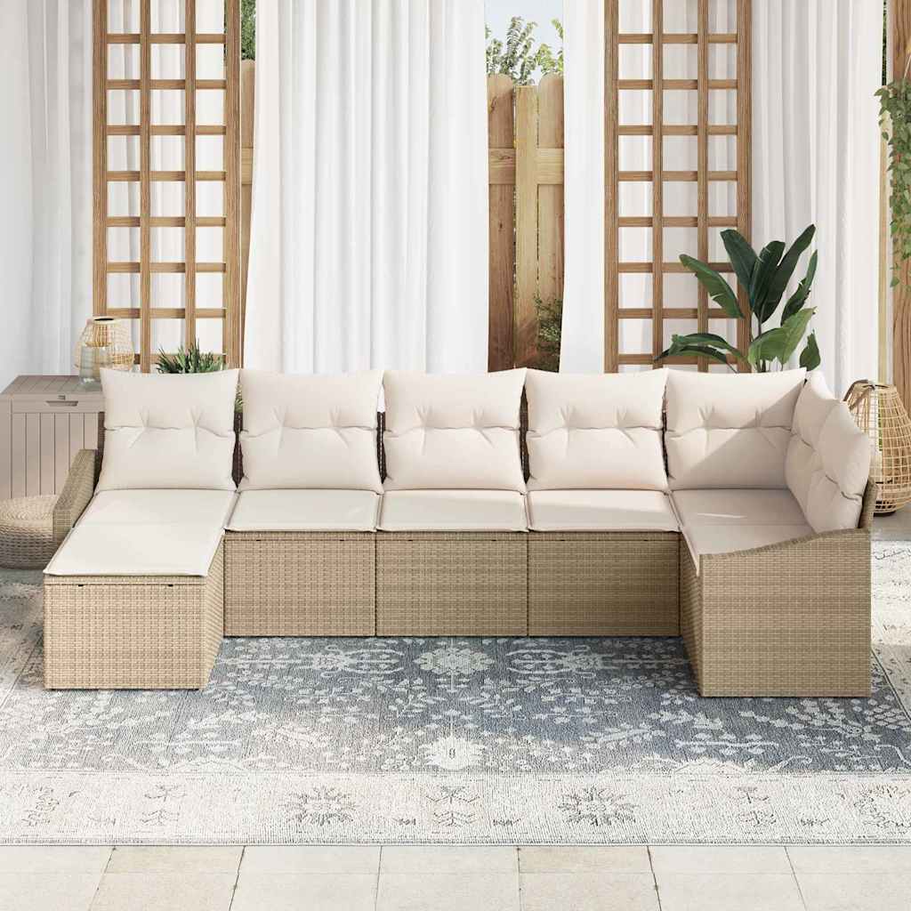Kerti Kanapé Szett párnával 7 pcs Beige és krém polirattan