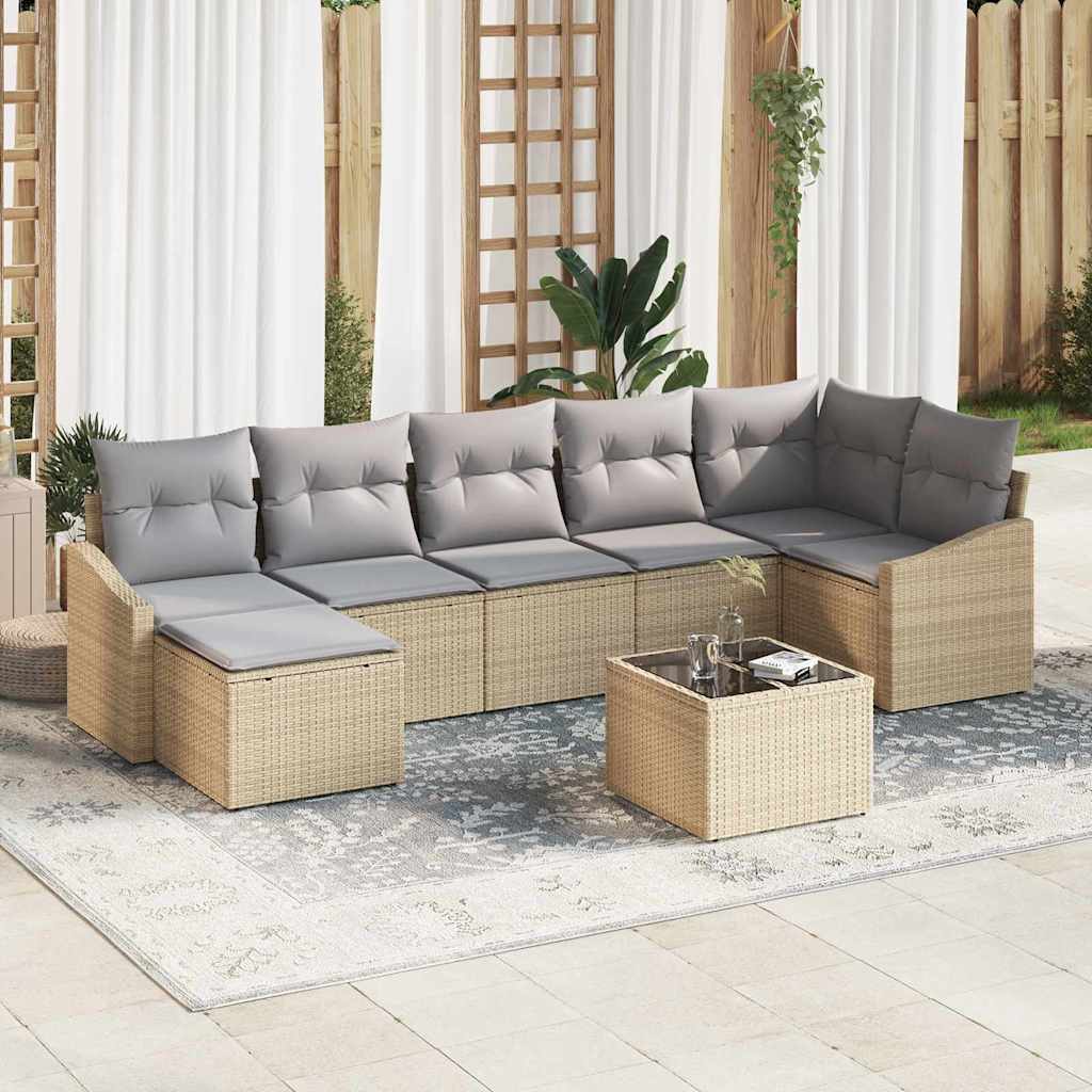 Kerti Kanapé Szett 8 pcs Beige és Világosszürke polirattan