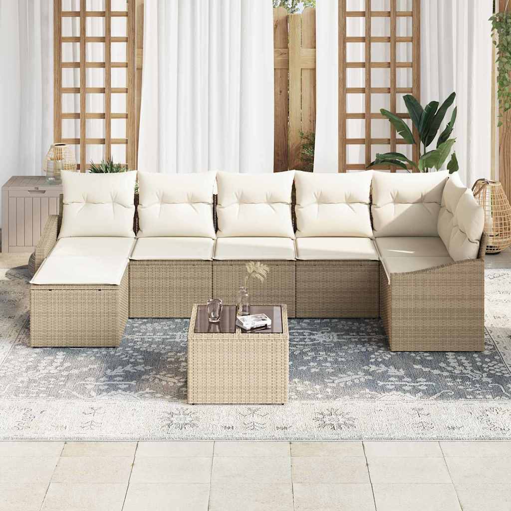 Kerti Kanapé Szett párnával 8 pcs Beige és krém polirattan