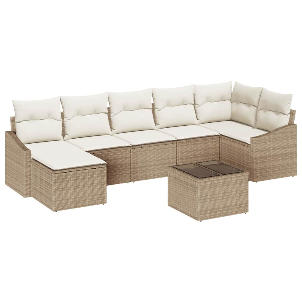 Kerti Kanapé Szett párnával 8 pcs Beige és krém polirattan