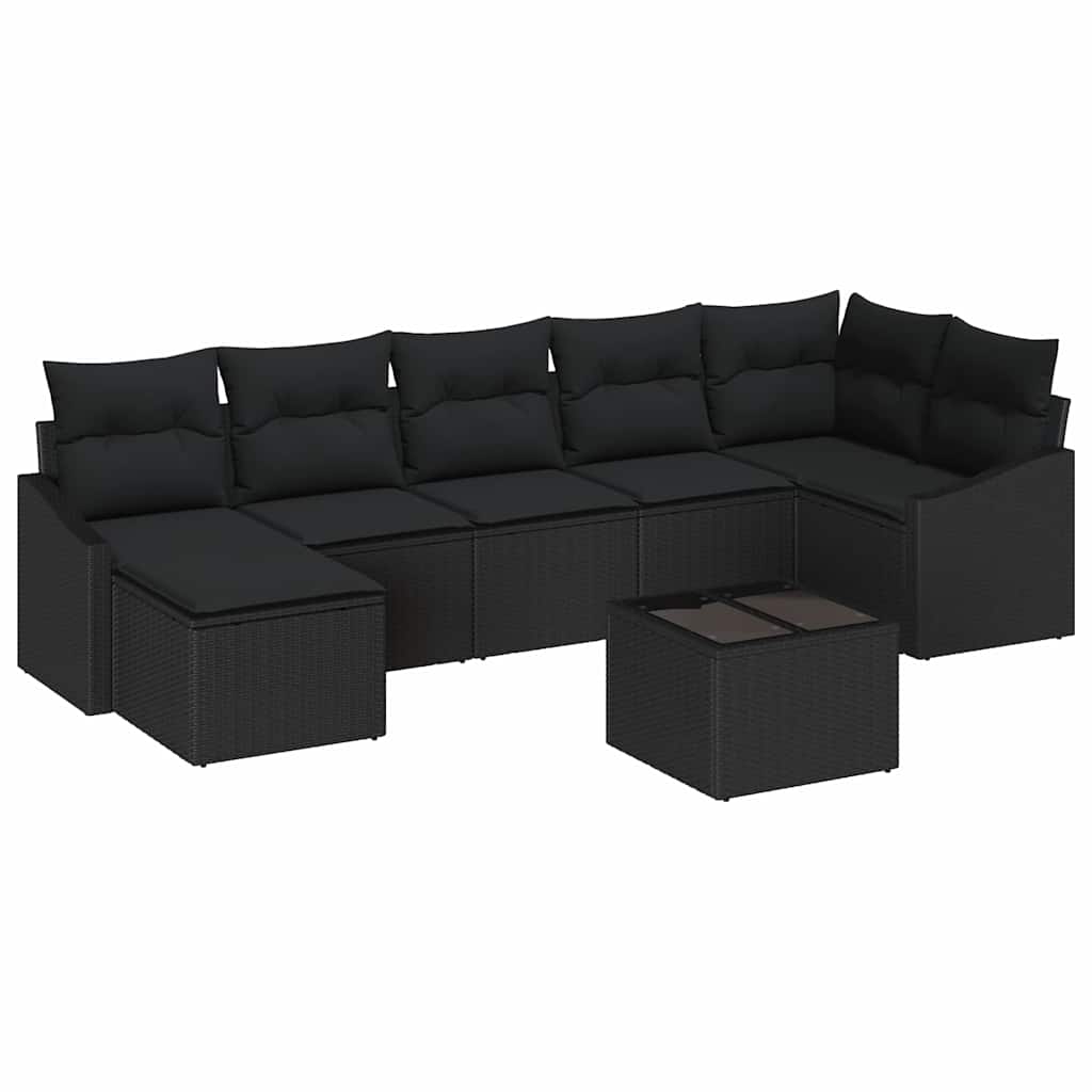 Kerti Kanapé Szett párnával tárolóval 8 pcs Fekete polirattan