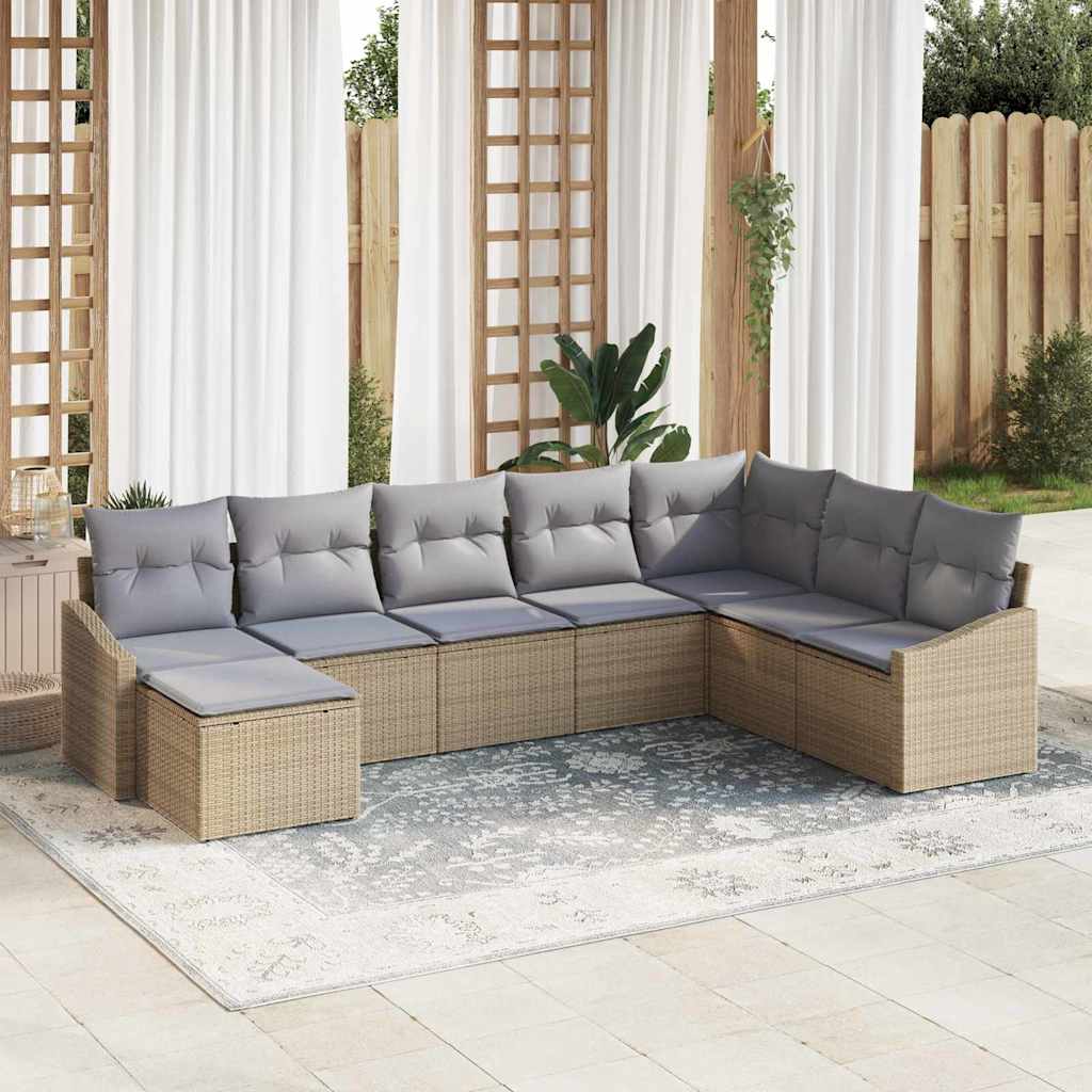 Kerti Kanapé Szett 8 pcs Beige és Világosszürke polirattan