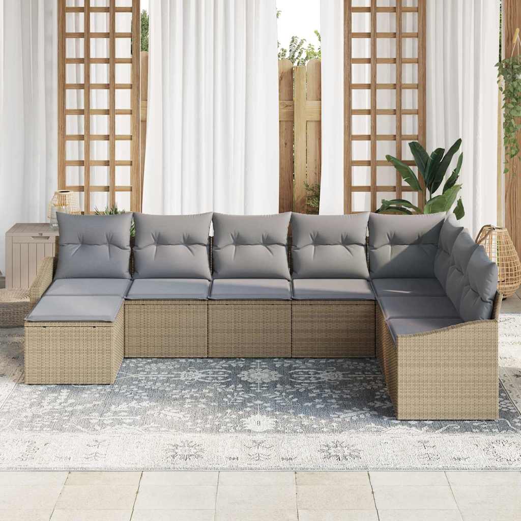 Kerti Kanapé Szett 8 pcs Beige és Világosszürke polirattan