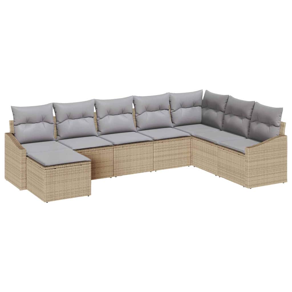 Kerti Kanapé Szett 8 pcs Beige és Világosszürke polirattan