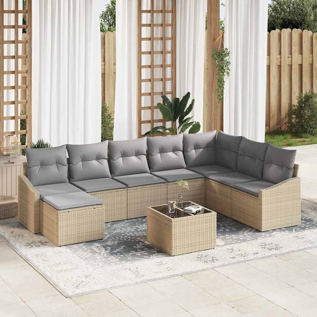 Kerti Kanapé Szett 8 pcs Beige és Világosszürke polirattan