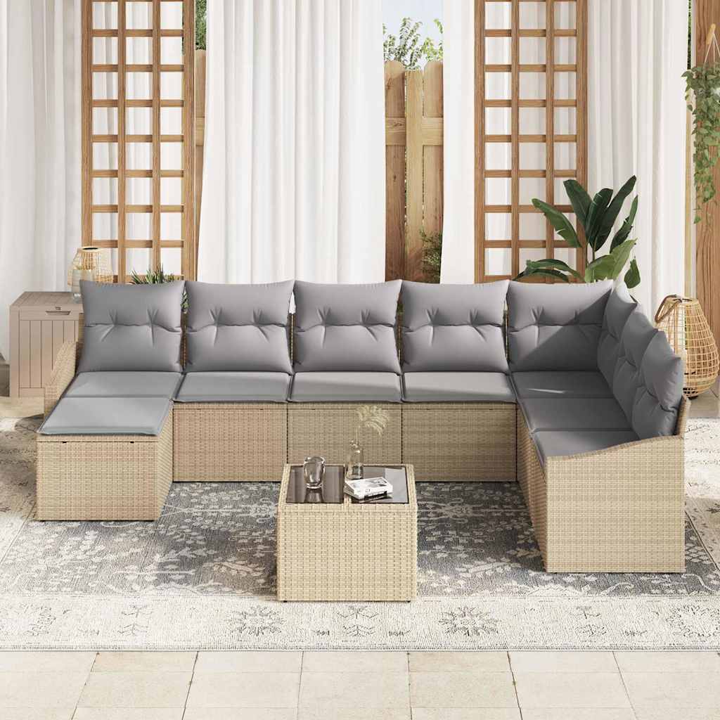 Kerti Kanapé Szett 8 pcs Beige és Világosszürke polirattan