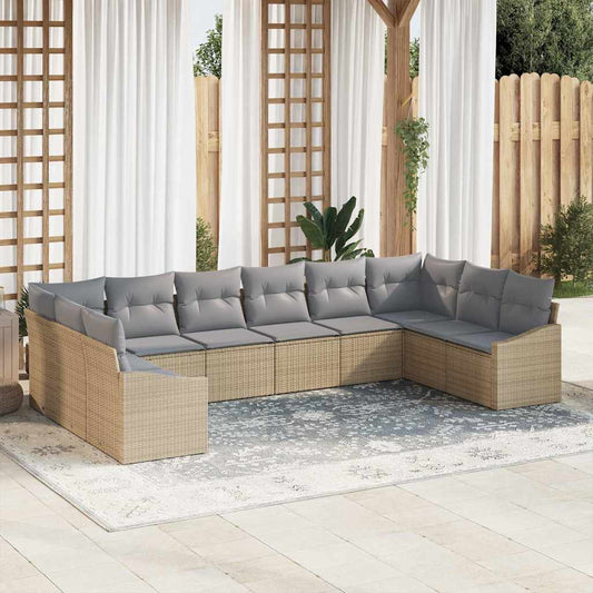Kerti Kanapé Szett 10 pcs Beige és Világosszürke polirattan
