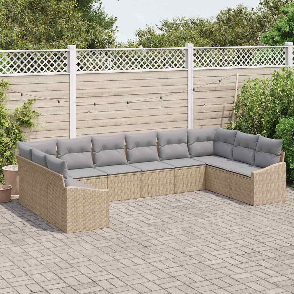 Kerti Kanapé Szett 10 pcs Beige és Világosszürke polirattan