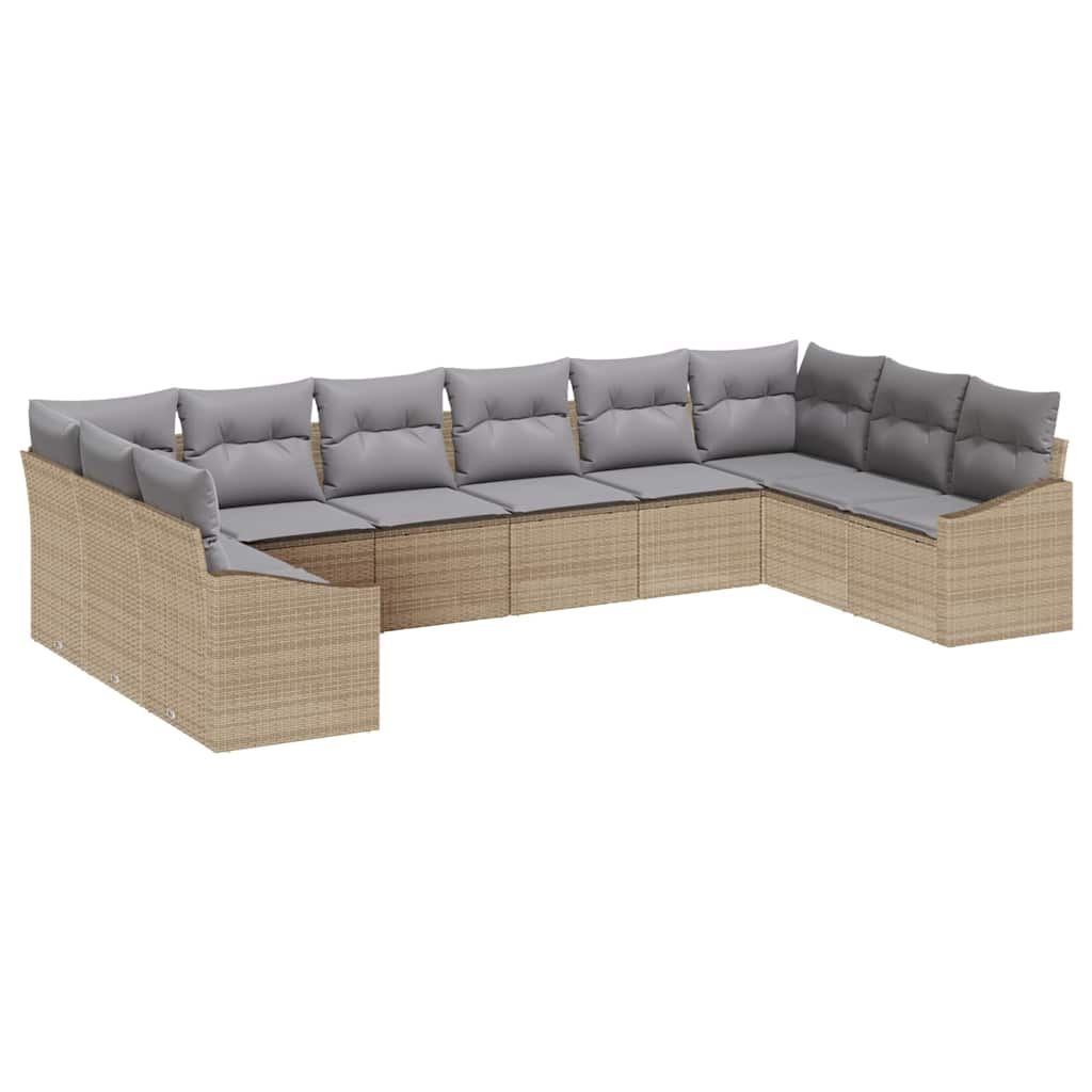 Kerti Kanapé Szett 10 pcs Beige és Világosszürke polirattan