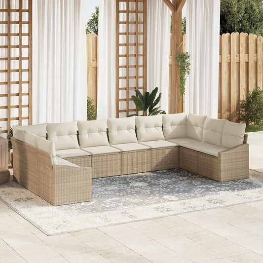 Kerti Kanapé Szett tárolóval 10 pcs Beige és krém polirattan