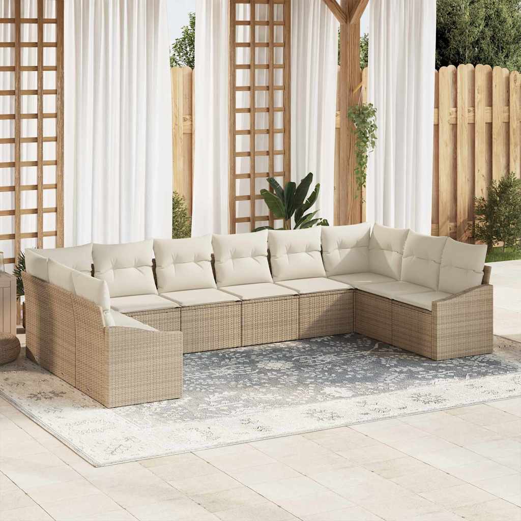 Kerti Kanapé Szett tárolóval 10 pcs Beige és krém polirattan