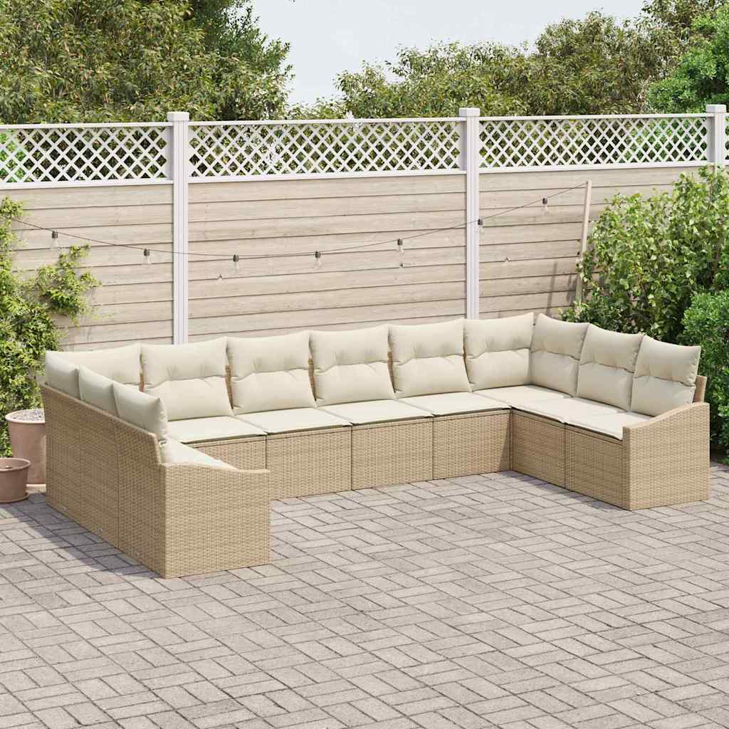 Kerti Kanapé Szett tárolóval 10 pcs Beige és krém polirattan