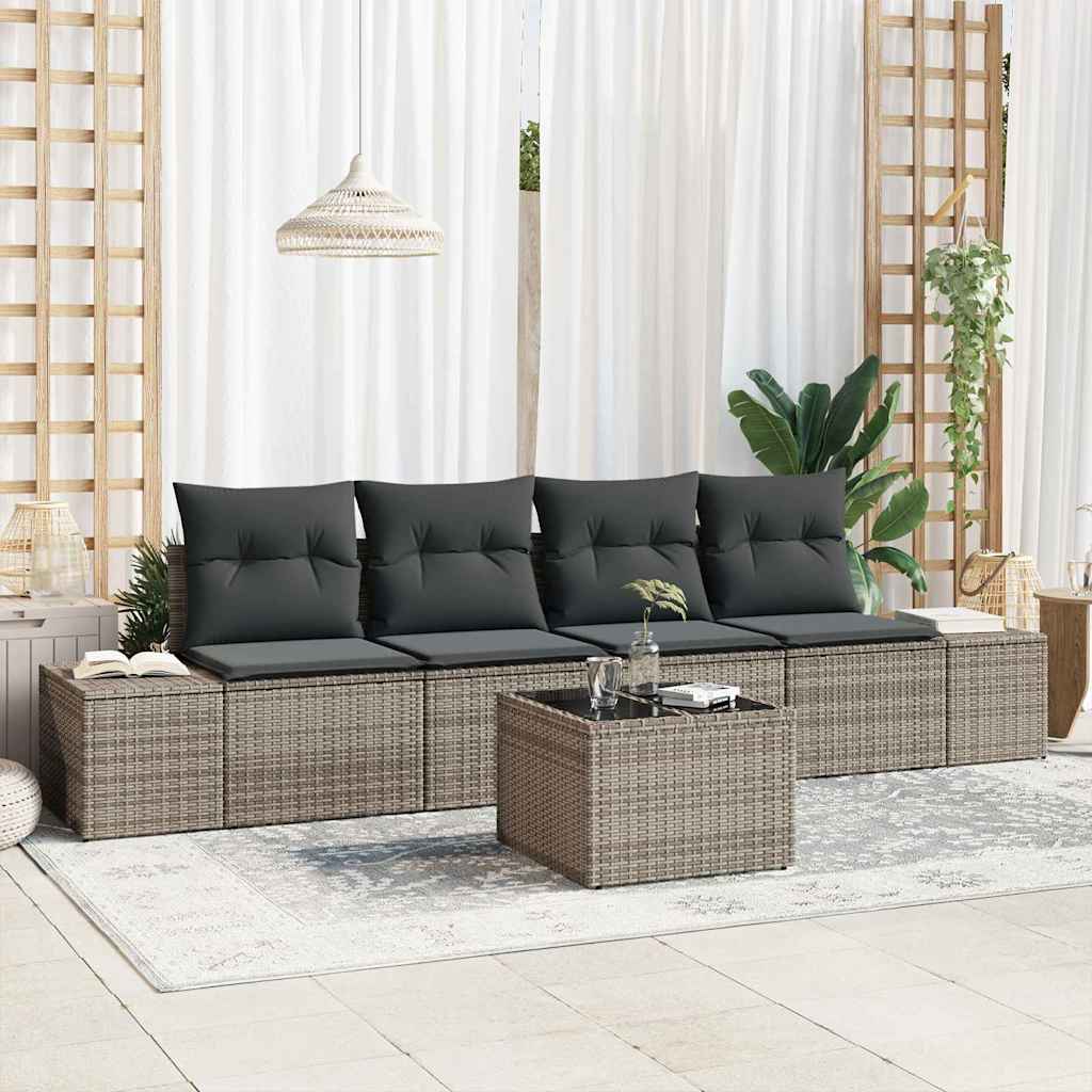 Kerti Kanapé Szett párnával tárolóval 5 pcs Szürke polirattan