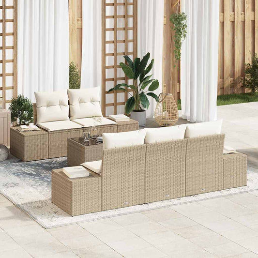 Kerti Kanapé Szett párnával 6 pcs Beige és krém polirattan