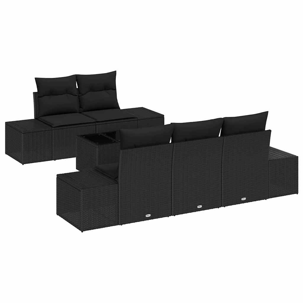 Kerti Kanapé Szett párnával tárolóval 6 pcs Fekete polirattan
