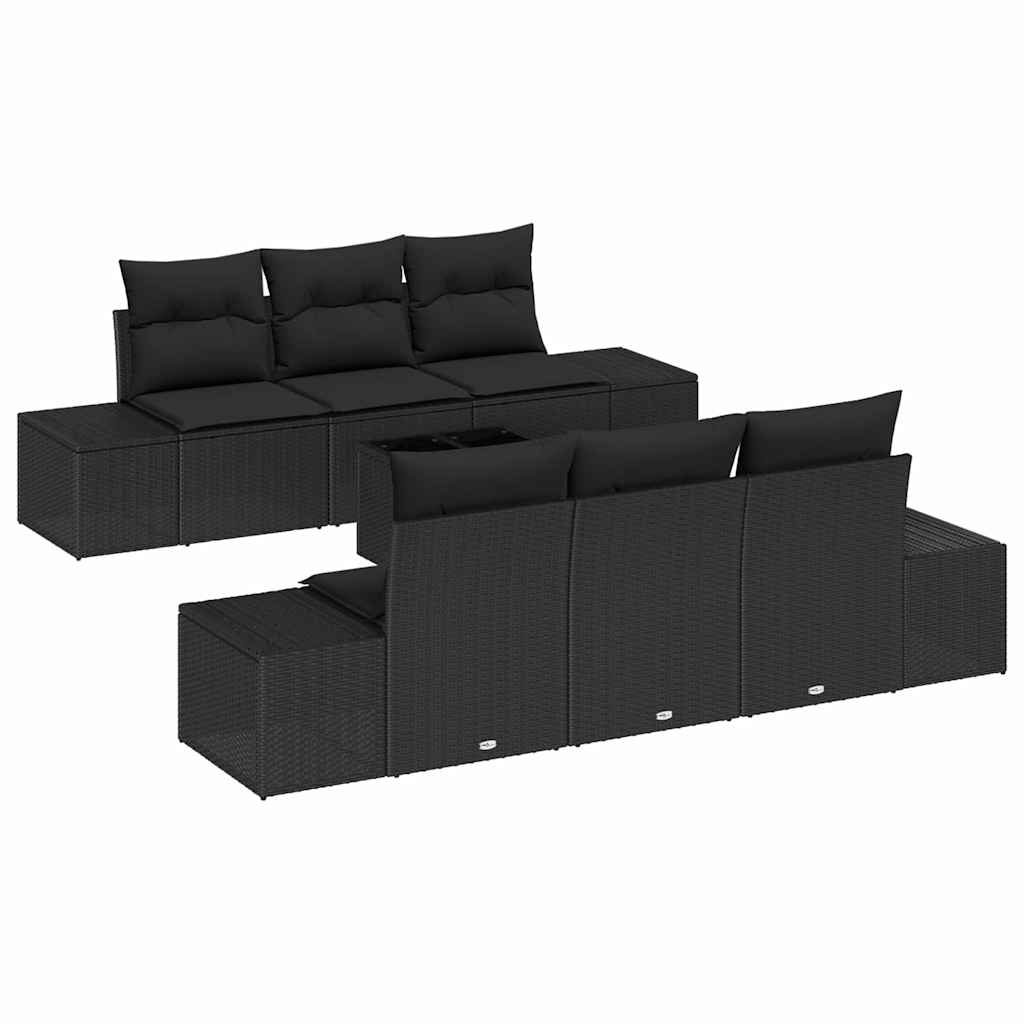 Kerti Kanapé Szett párnával tárolóval 8 pcs Fekete polirattan