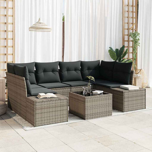 Kerti Kanapé Szett párnával tárolóval 8 pcs Szürke polirattan