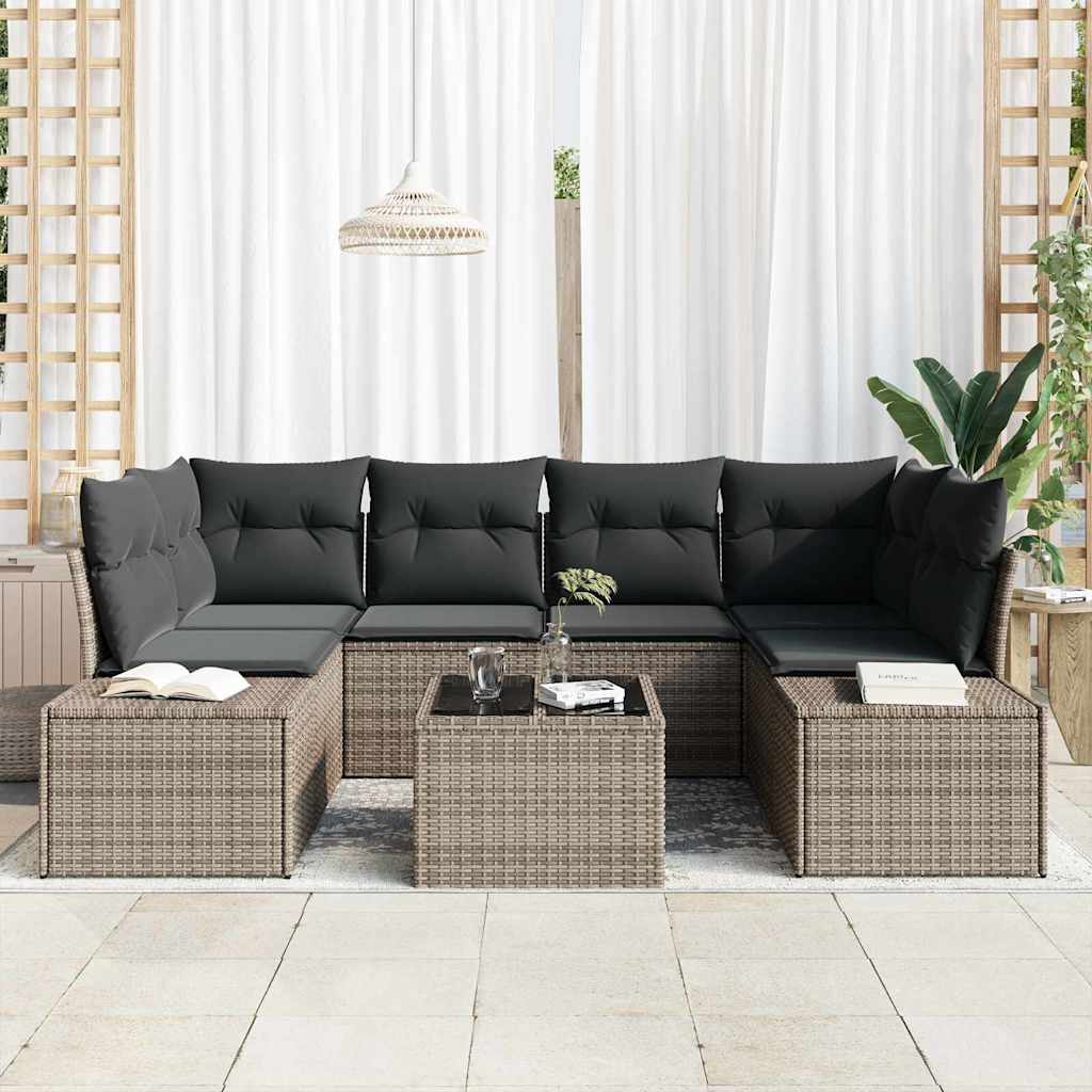 Kerti Kanapé Szett párnával tárolóval 8 pcs Szürke polirattan