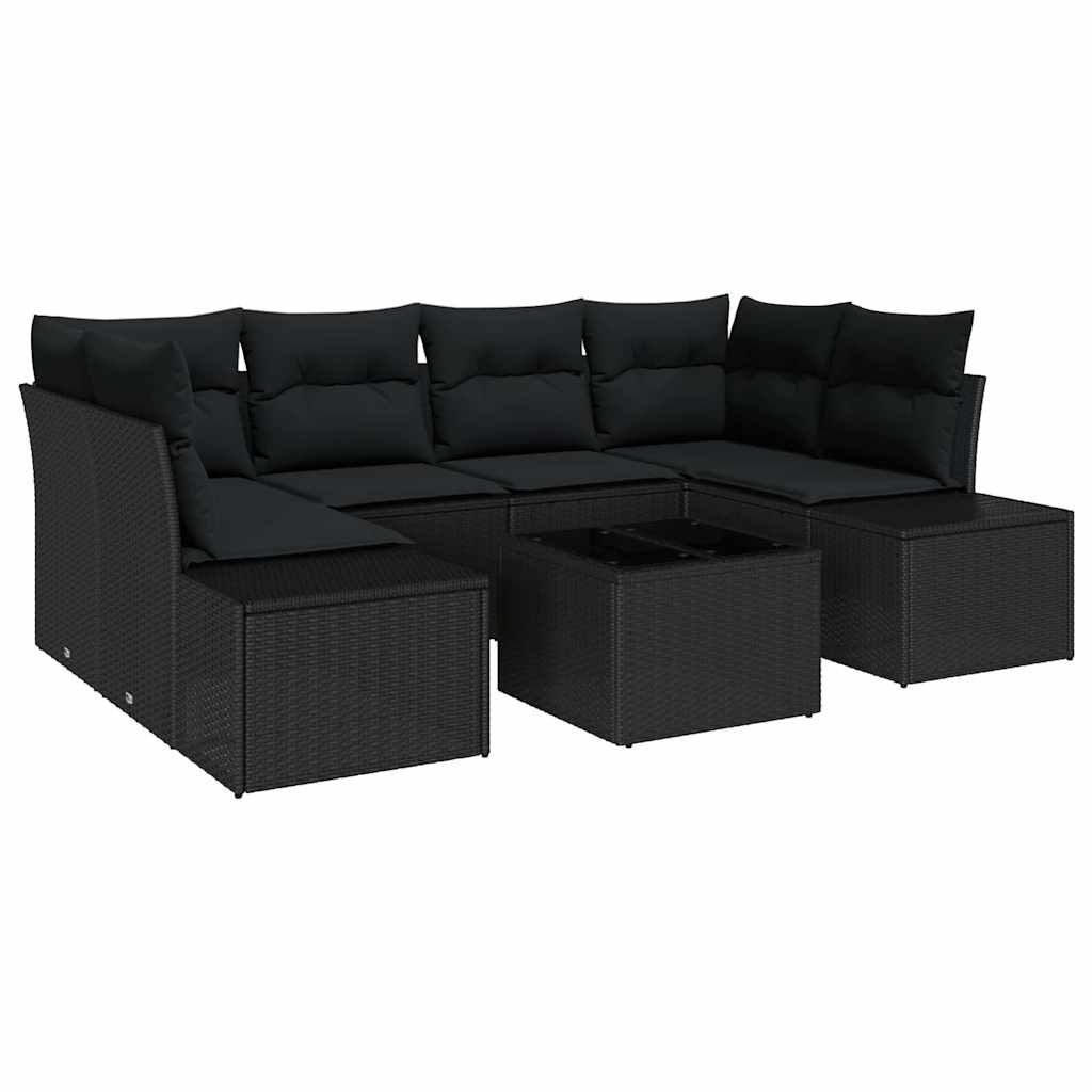 Kerti Kanapé Szett párnával tárolóval 8 pcs Fekete polirattan
