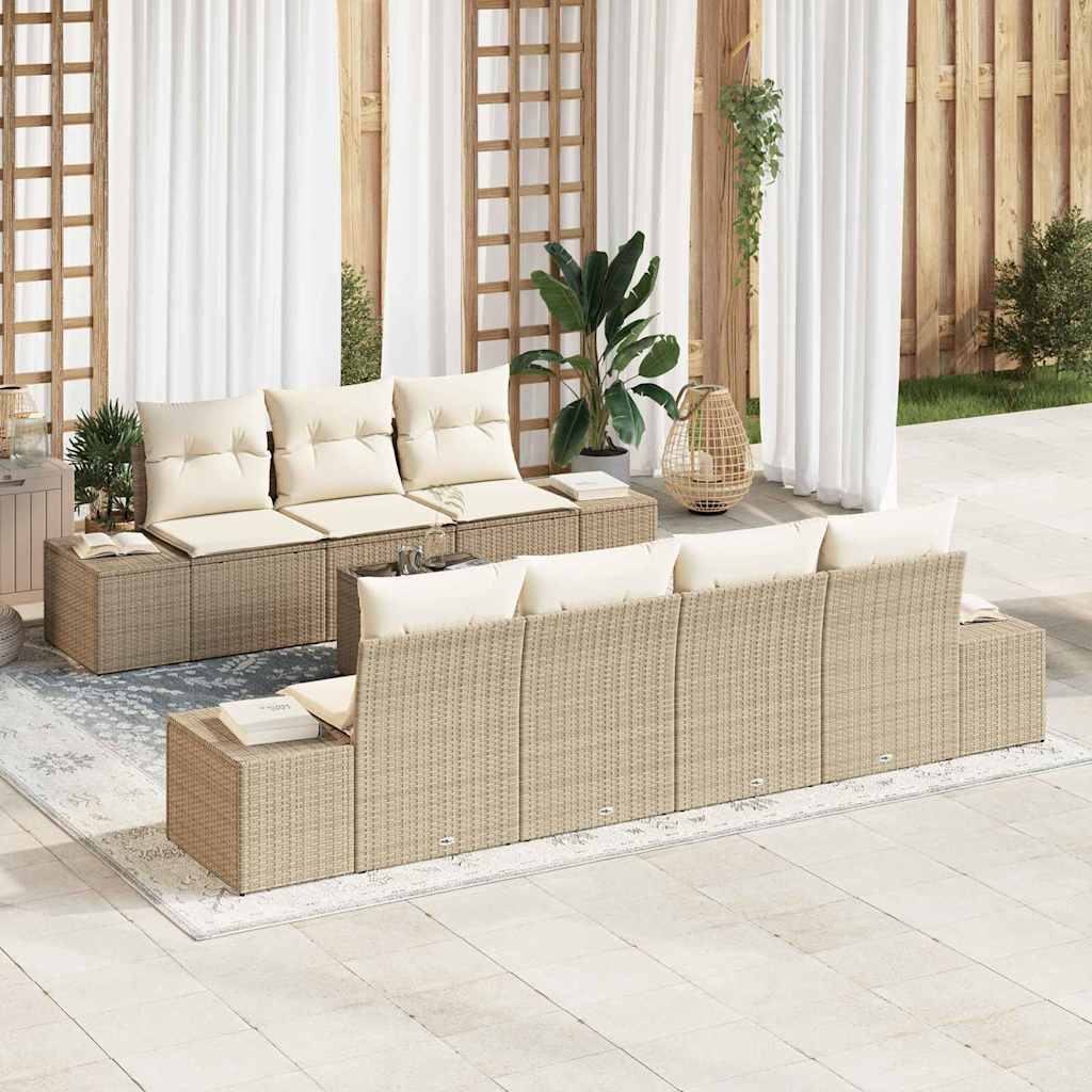 Kerti Kanapé Szett párnával 8 pcs Beige és krém polirattan