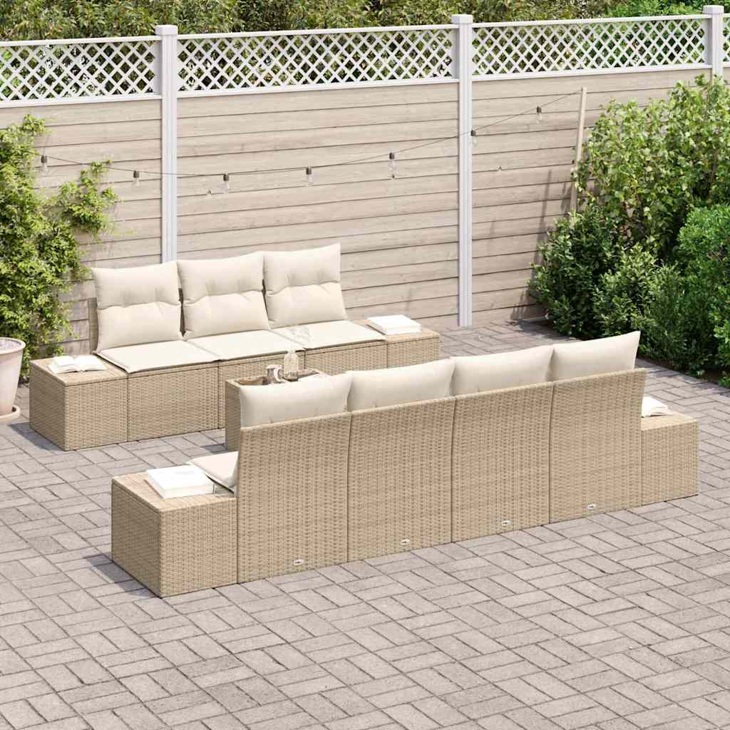 Kerti Kanapé Szett párnával 8 pcs Beige és krém polirattan