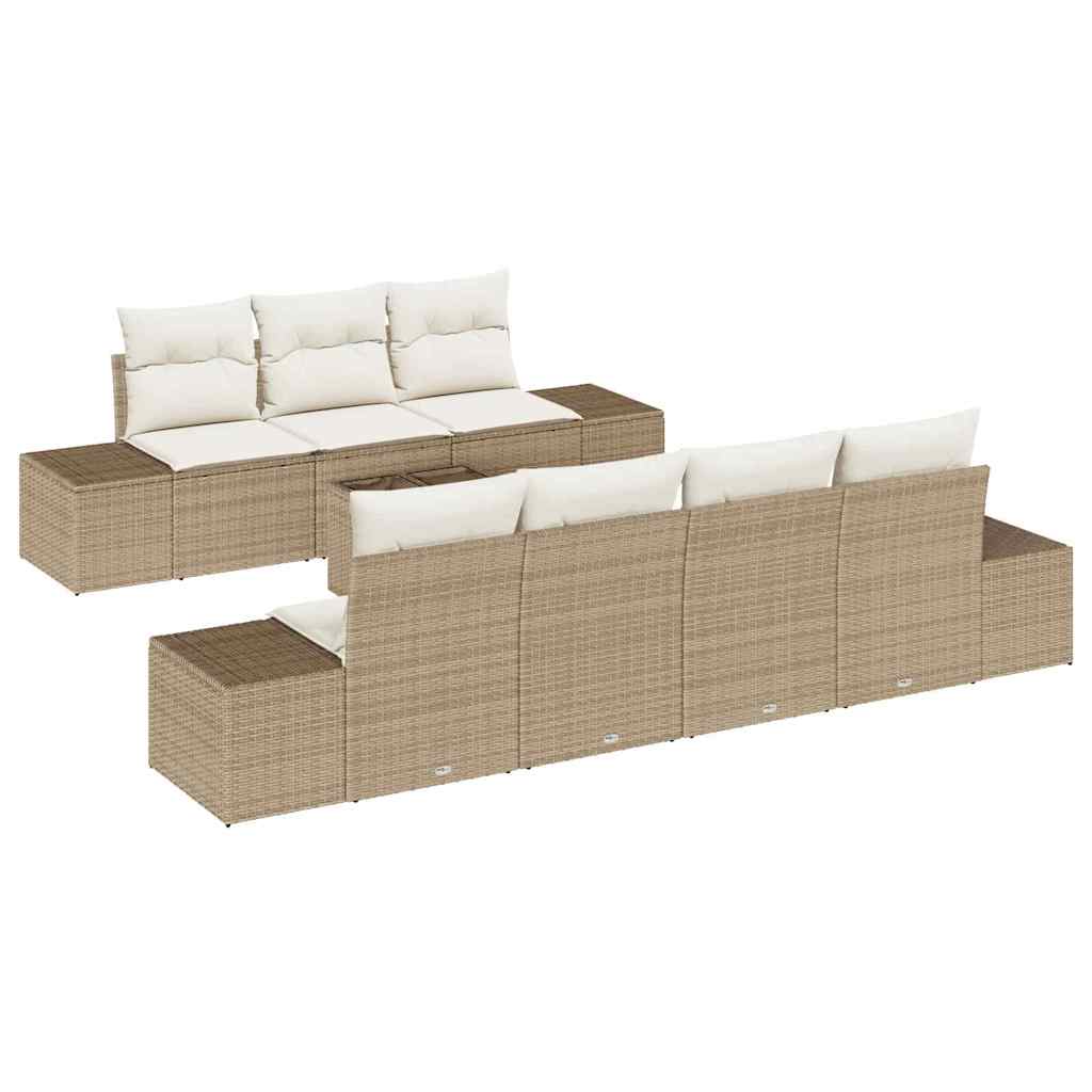 Kerti Kanapé Szett párnával 8 pcs Beige és krém polirattan