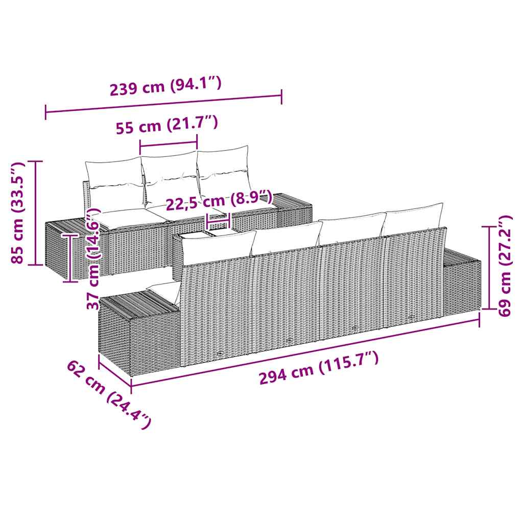 Kerti Kanapé Szett párnával 8 pcs Világosszürke és Sötétszürke