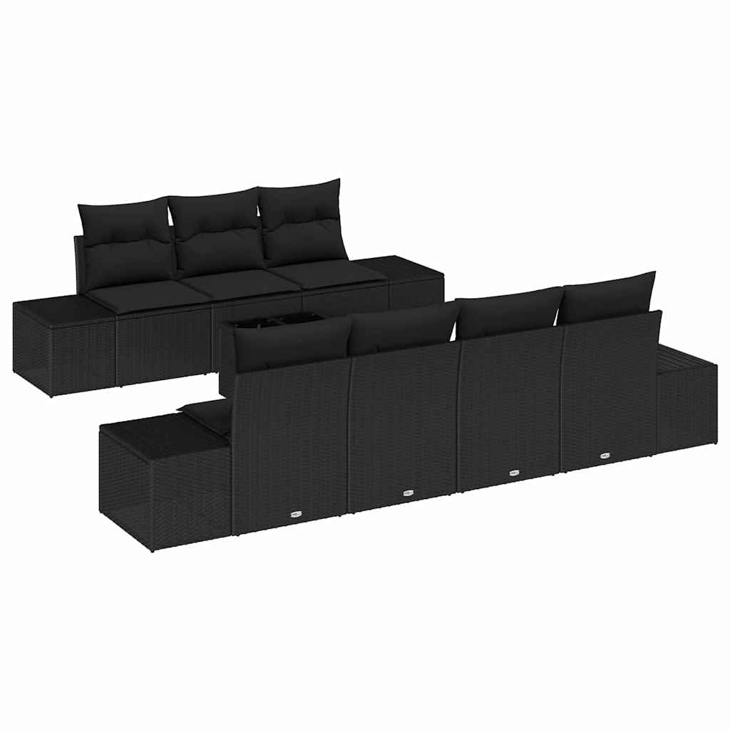 Kerti Kanapé Szett párnával tárolóval 8 pcs Fekete polirattan