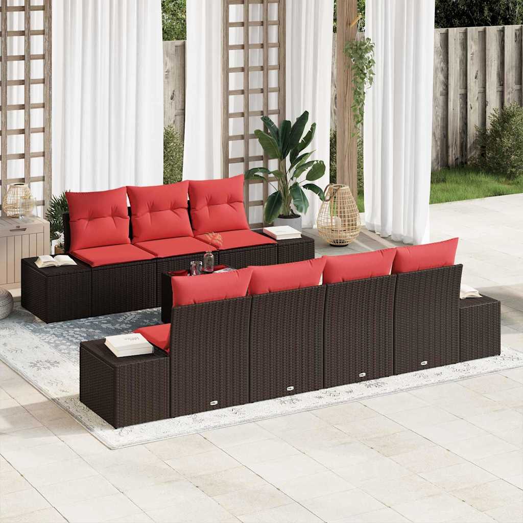 Kerti Kanapé Szett 8 db Beige és Piros polirattan