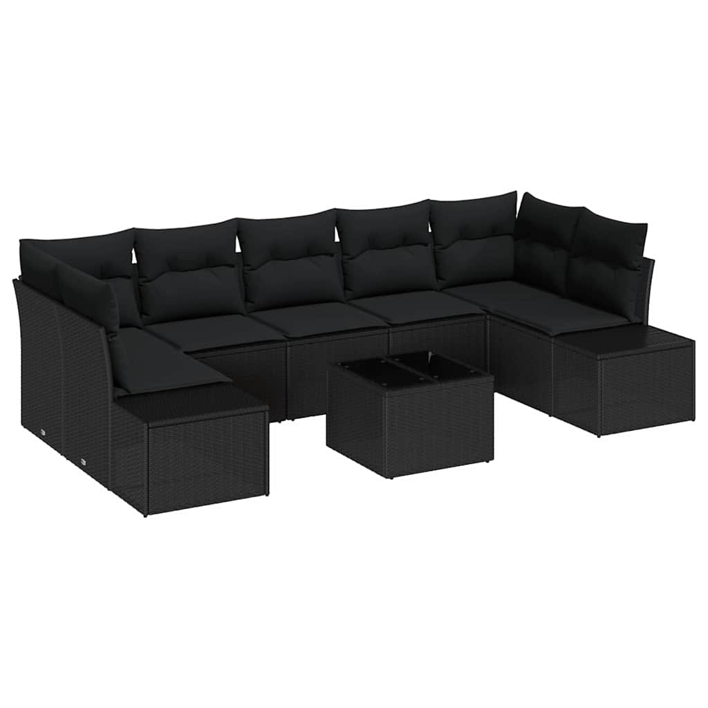 Kerti Kanapé Szett párnával tárolóval 8 pcs Fekete polirattan