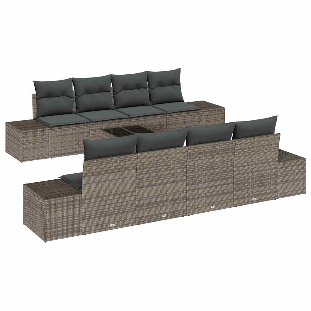 Kerti Kanapé Szett párnával tárolóval 8 pcs Szürke polirattan