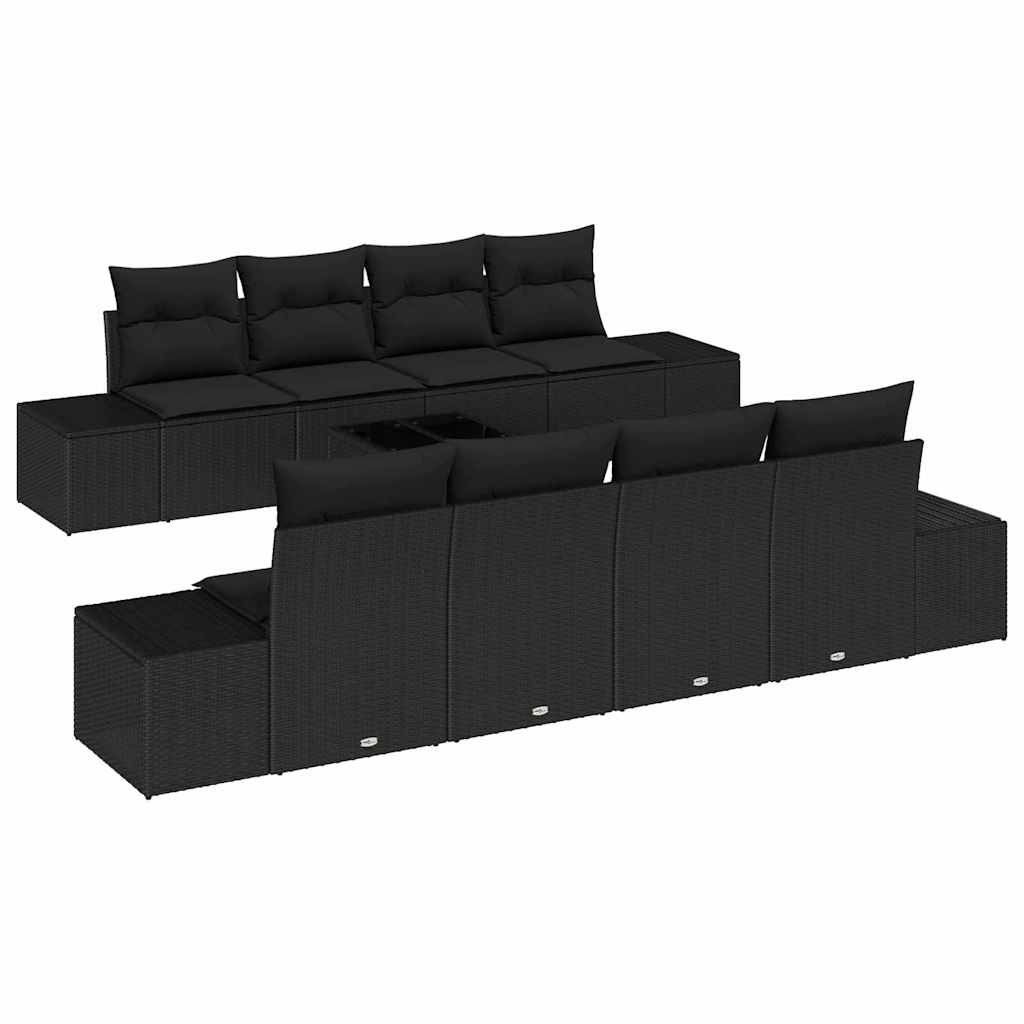 Kerti Kanapé Szett párnával tárolóval 8 pcs Fekete polirattan