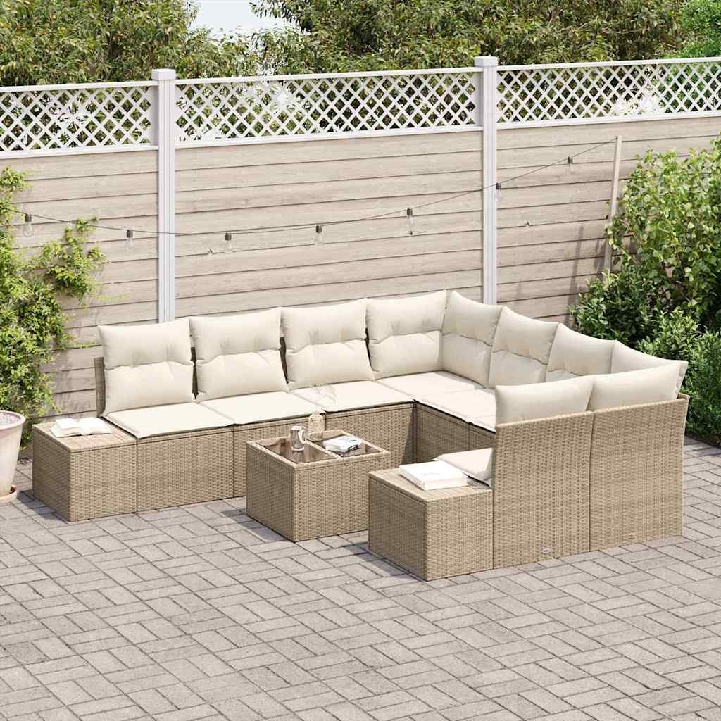 Kerti Kanapé Szett párnával 9 pcs Beige és krém polirattan