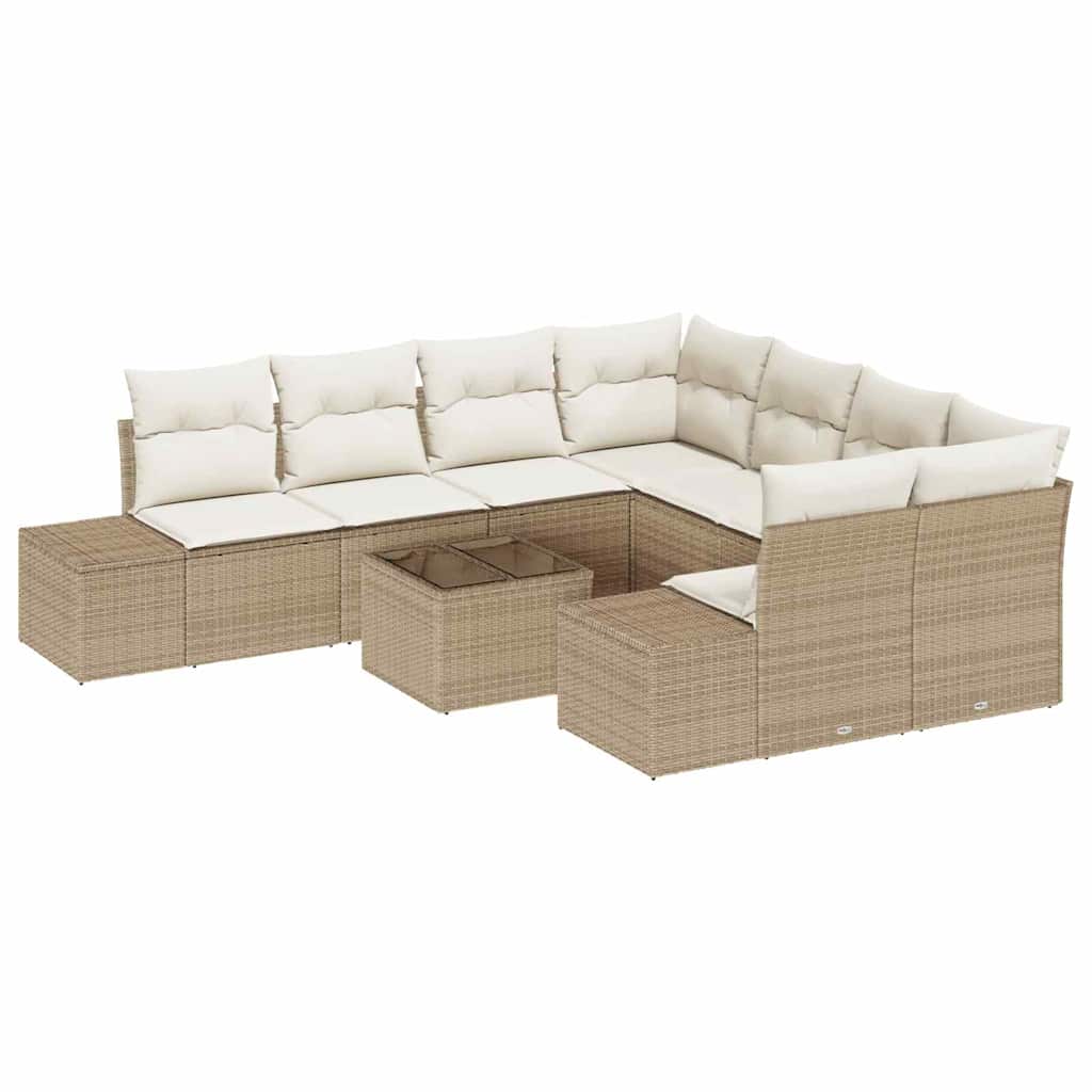 Kerti Kanapé Szett párnával 9 pcs Beige és krém polirattan