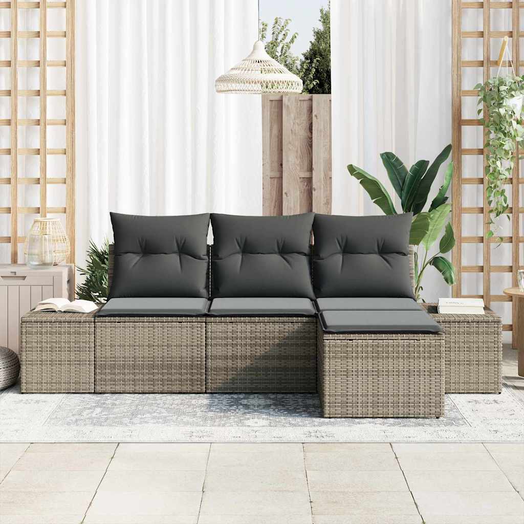 Kerti Kanapé Szett párnával tárolóval 4 pcs Szürke polirattan