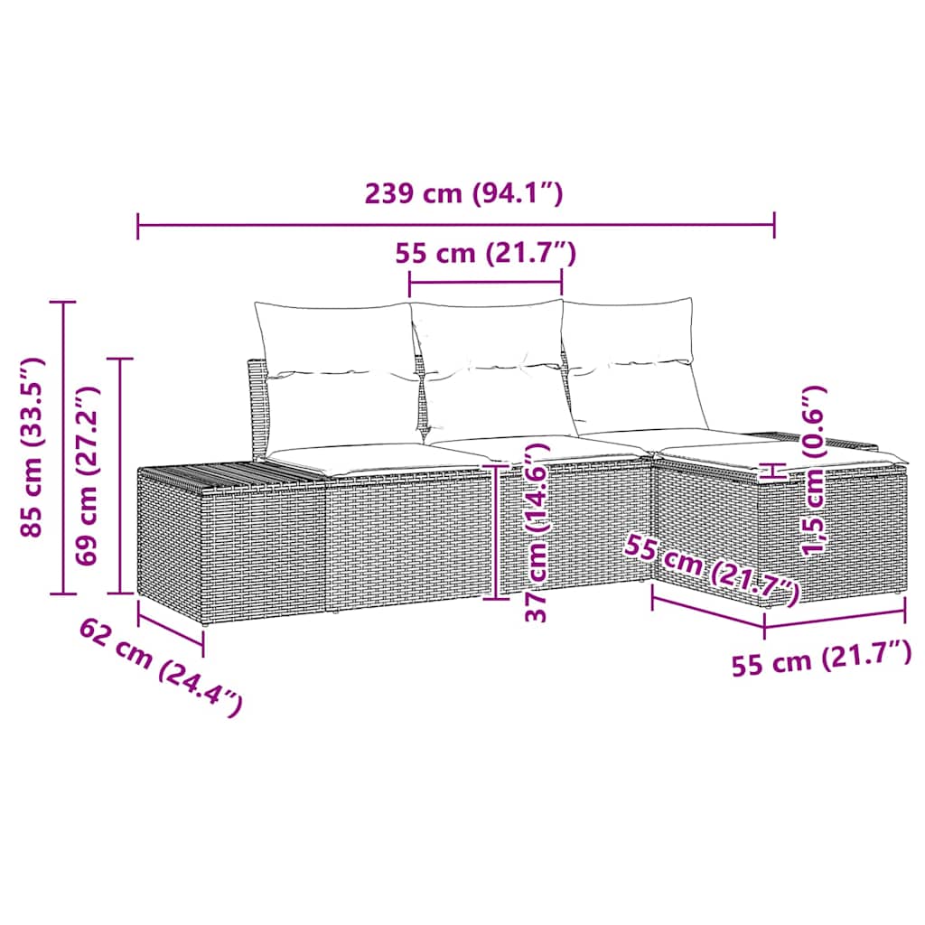 Kerti Kanapé Szett párnával tárolóval 4 pcs Szürke polirattan