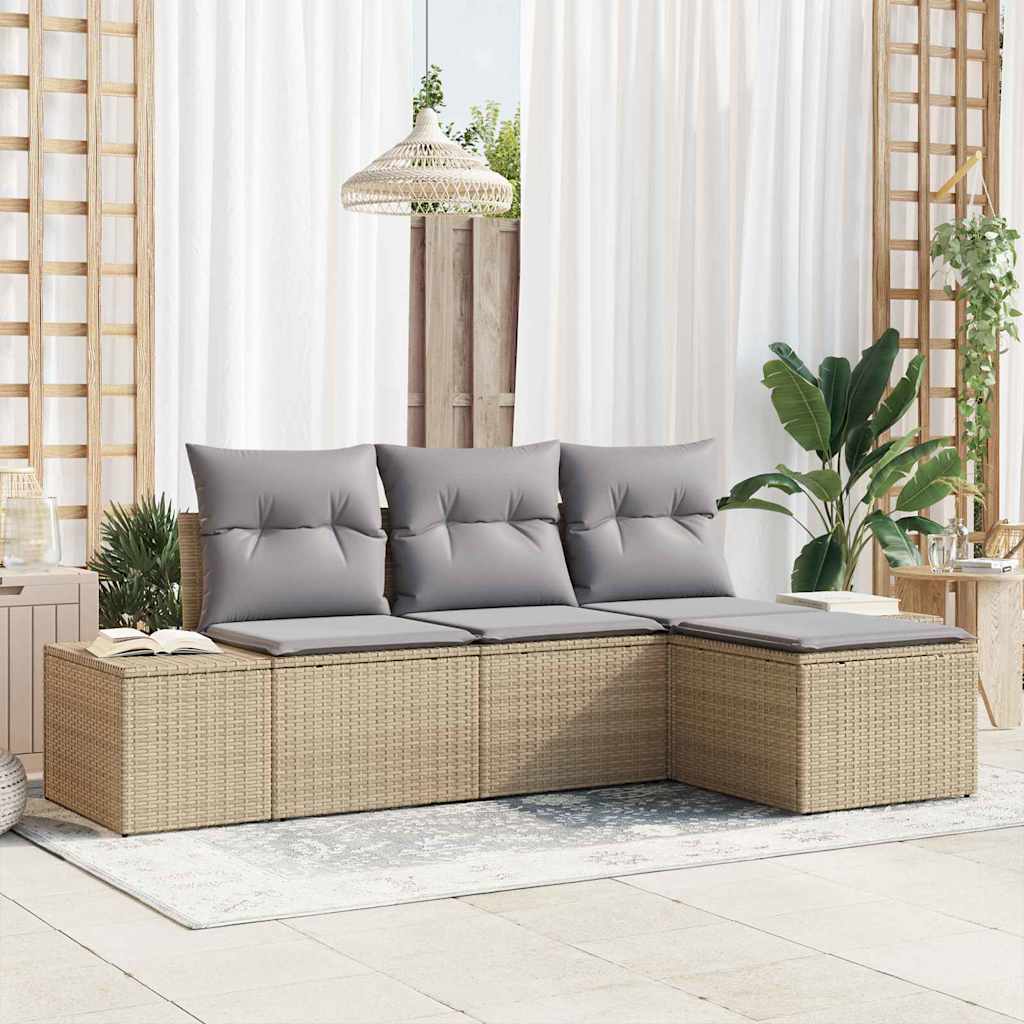 Kerti Kanapé Szett 4 pcs Beige és Világosszürke polirattan