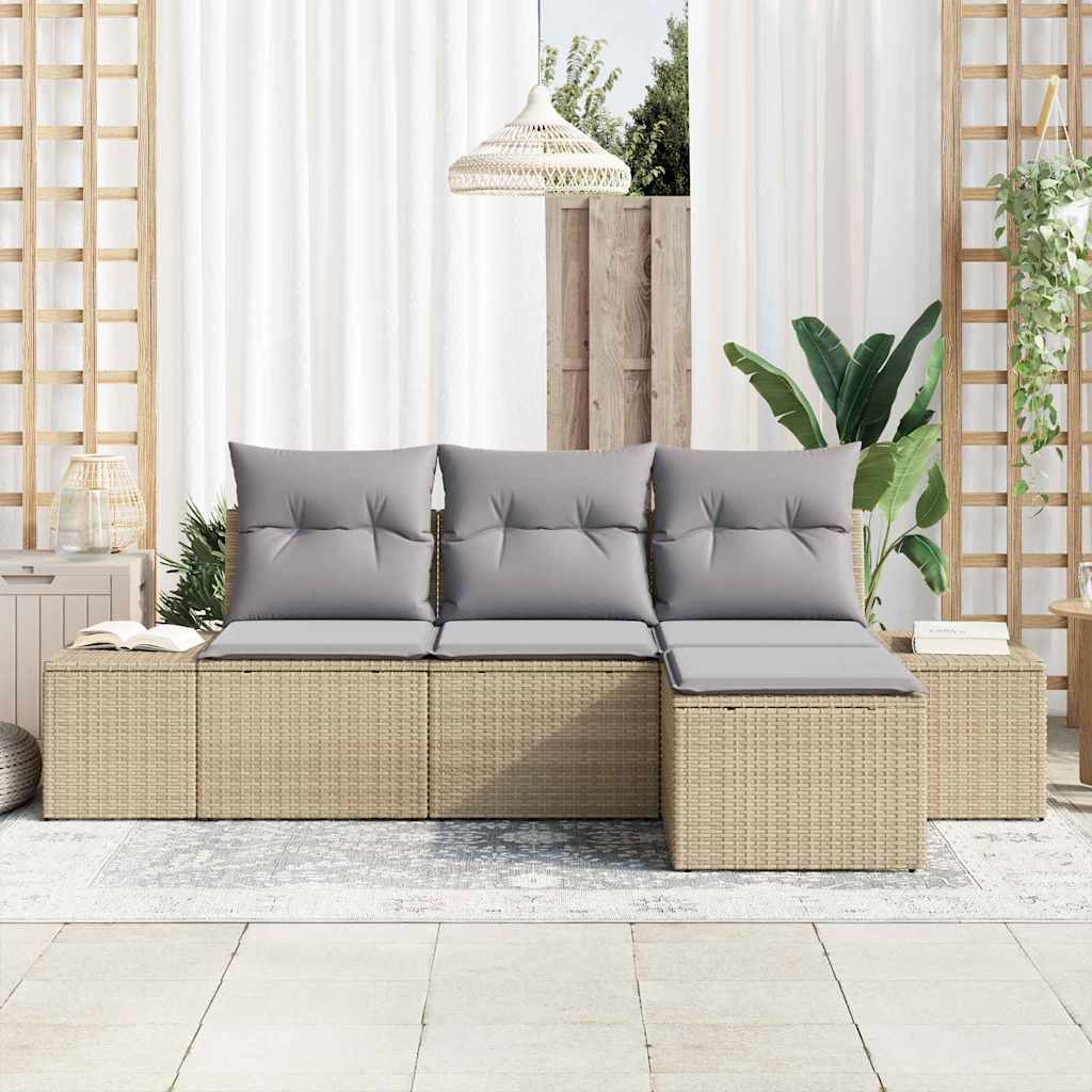 Kerti Kanapé Szett 4 pcs Beige és Világosszürke polirattan