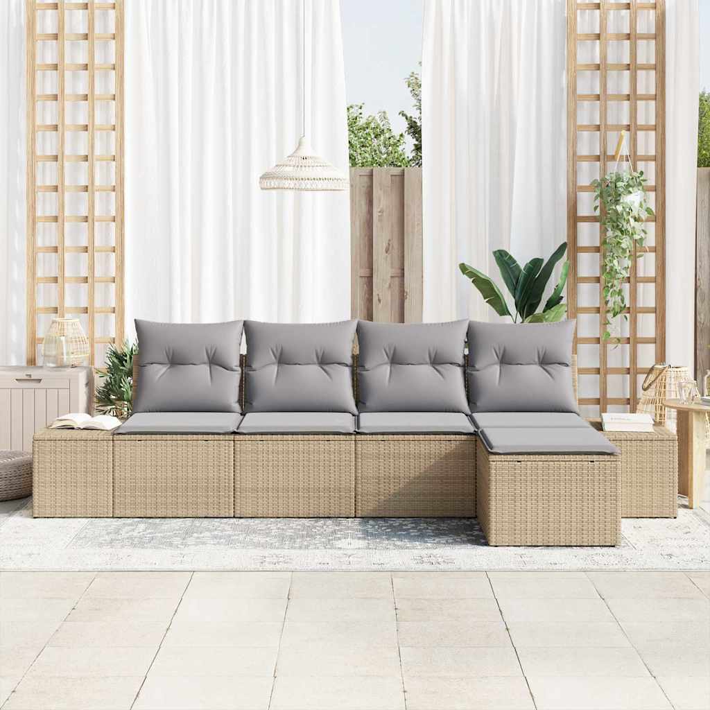 Kerti Kanapé Szett 5 pcs Beige és Világosszürke polirattan