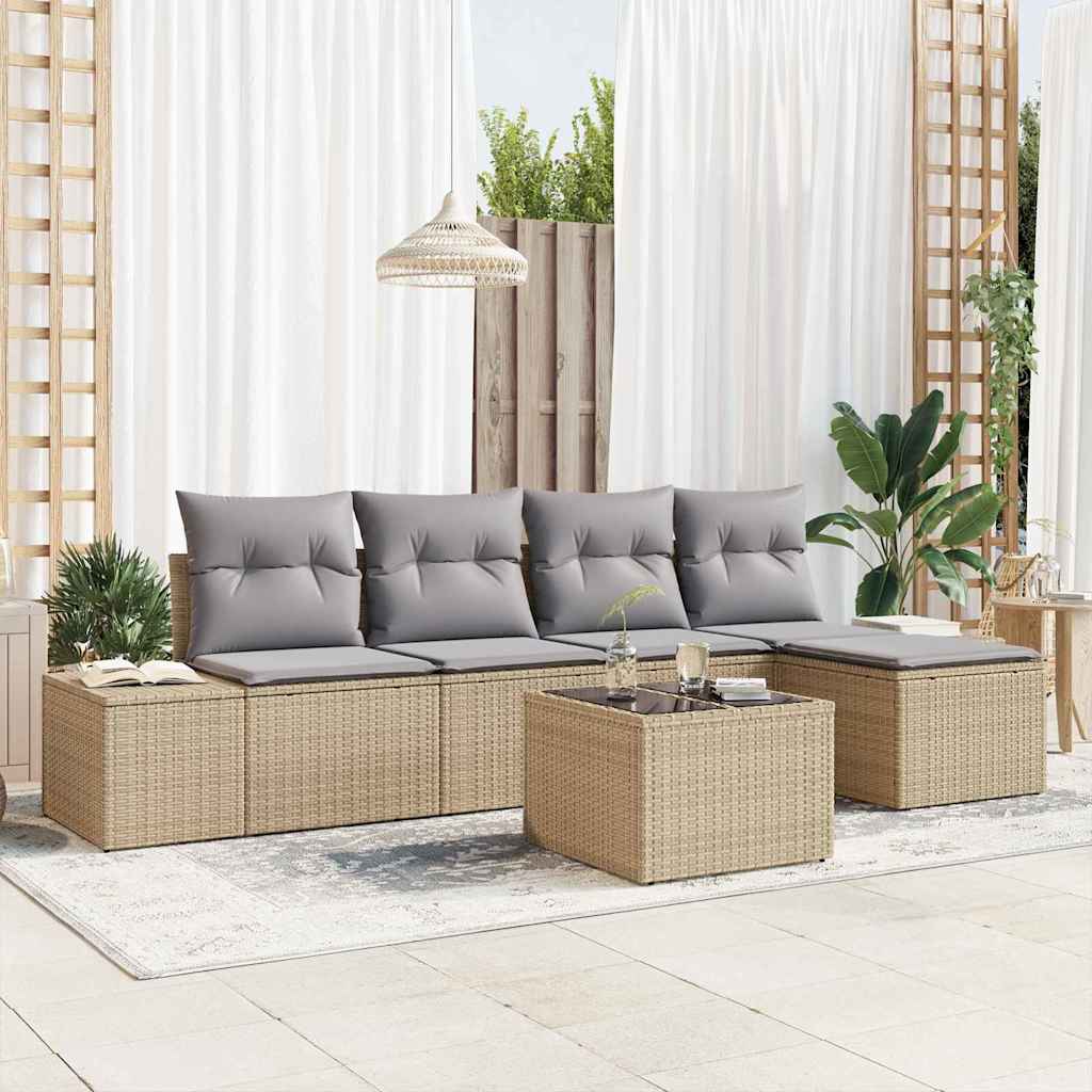 Kerti Kanapé Szett 5 pcs Beige és Világosszürke polirattan