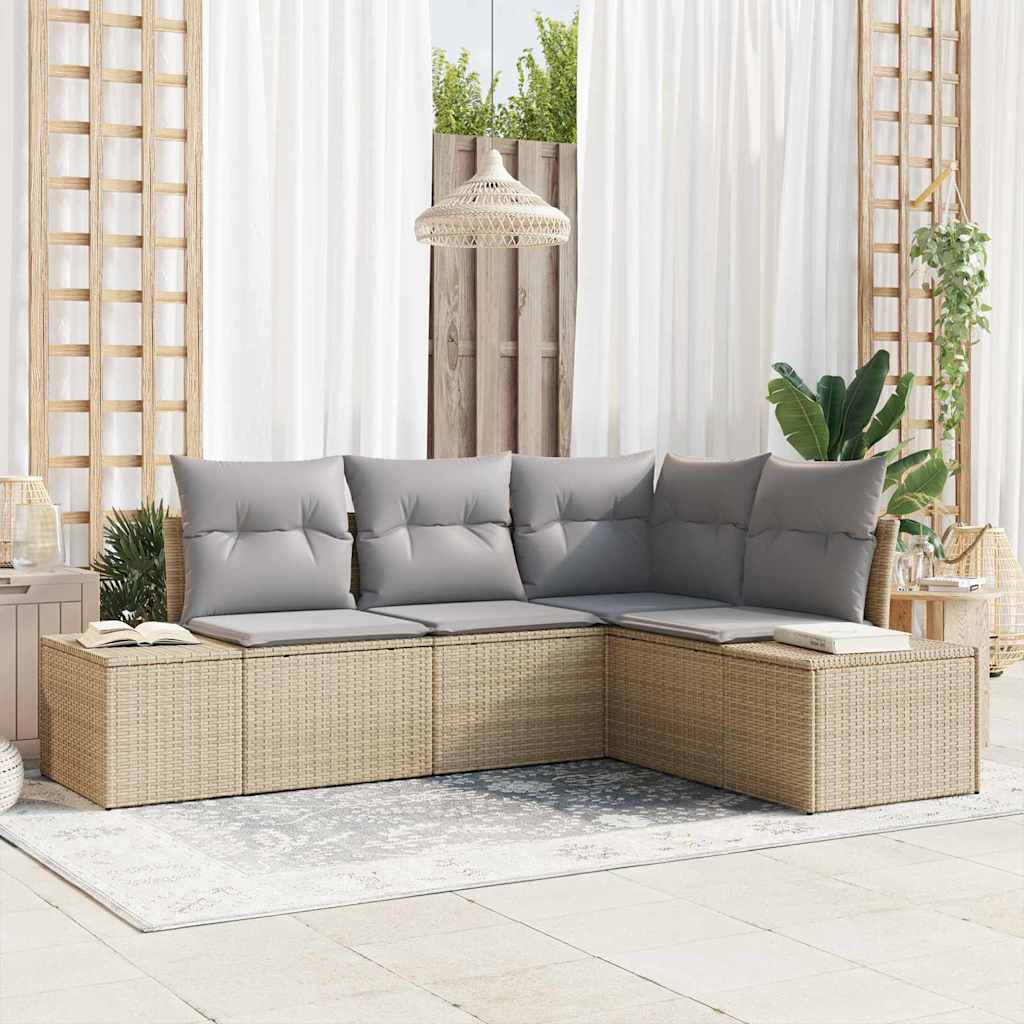 Kerti Kanapé Szett 4 pcs Beige és Világosszürke polirattan