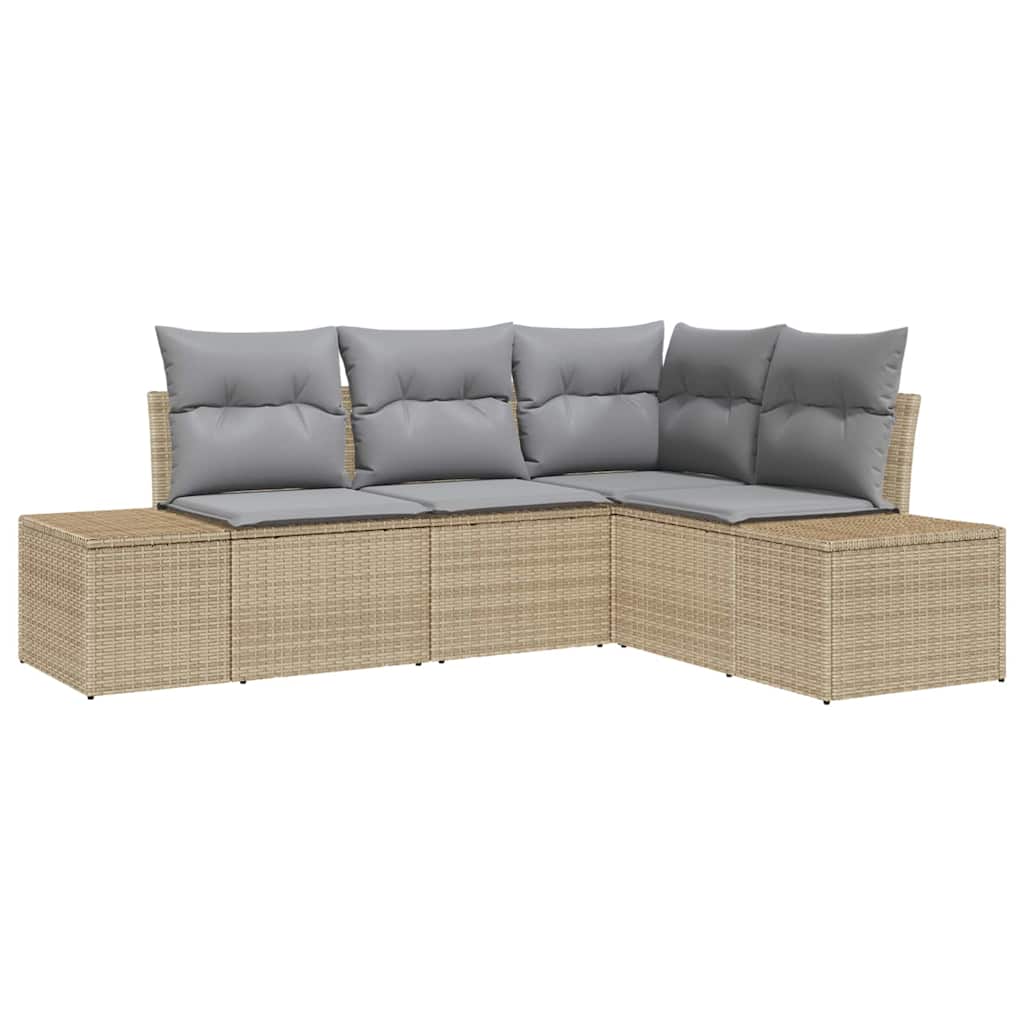 Kerti Kanapé Szett 4 pcs Beige és Világosszürke polirattan