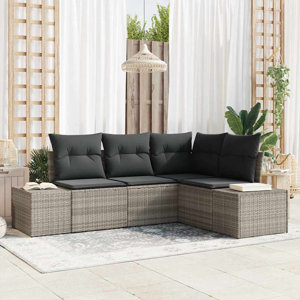 Kerti Kanapé Szett tárolóval 4 pcs Világosszürke polirattan