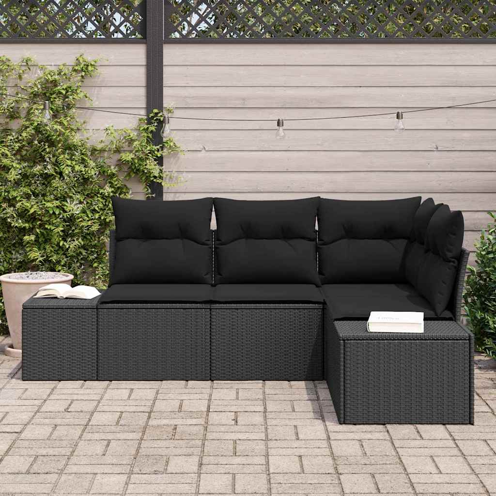 Kerti Kanapé Szett tárolóval 4 pcs Fekete polirattan