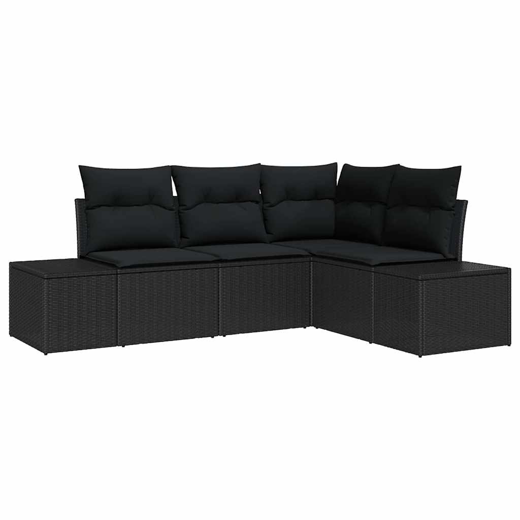 Kerti Kanapé Szett tárolóval 4 pcs Fekete polirattan